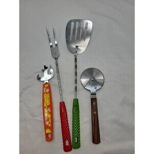 Vintage Metal Spatula Fork with Plastic Handle Can Opener Pizza Cutter Lot